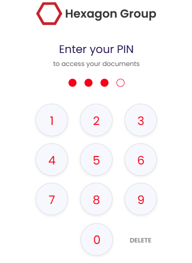 Secure access PIN screen